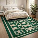 Emerald Green Grid Geometric Area Rug