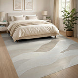 Layered Beige Wave Abstract Area Rug