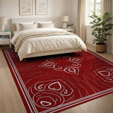 Ornate Red Floral Heart Motif Area Rug
