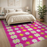 Floral Vintage Pink Cheerful Pink Daisy Floral Area Rug