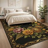 Opulent Gold Floral Wreath Area Rug