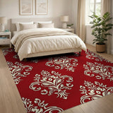 Luxurious Red Damask Floral Area Rug