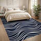 Navy White Wavy Lines Area Rug