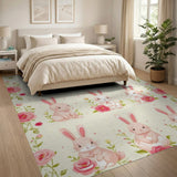 Cute Bunny Pink Rose Watercolor Area Rug