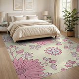 Blush Pink Daisy Floral Pink Area Rug
