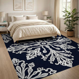 Blue and Teal Navy Damask Floral Area Rug