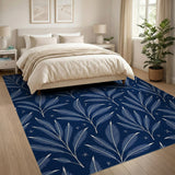 Navy Blue Fern Leaf Star Pattern Area Rug