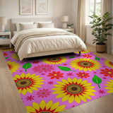 Vibrant Pink Sunflower Floral Area Rug