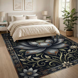 Distressed Silver Lotus Floral Area Rug