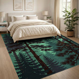Teal Pine Forest Silhouette Area Rug