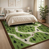 Whimsical Green Forest Trails Kids Rug