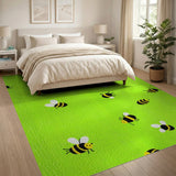 Cute Cartoon Bees Green Area Rug