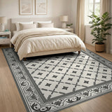Ornate Geometric Diamond Black White Area Rug