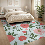 Vintage Pink Rose Daisy Floral Area Rug