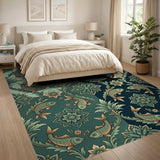 Teal Koi Fish Floral Persian Area Rug
