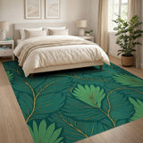 Green Lush Emerald Leaf Pattern Area Rug