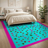 Playful Pink Hearts Checkers on Teal Rug