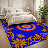 Blue Persian Floral Rug with Orange Sunburst Medallion