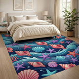 Playful Seashell Starfish Ocean Area Rug