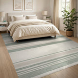 ODIKA Washable Sage Green Striped Area Rug - Low Pile, Non-Slip & Pet Friendly