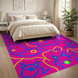 Playful Pink Kawaii Cat Pattern Rug
