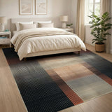 Geometric Halftone Stripe Area Rug Black Orange White