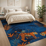 Starry Tiger Jungle Navy Area Rug