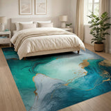 Teal Gold Fluid Abstract Area Rug