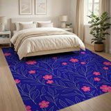 Pink Floral on Navy Blue Vintage Area Rug