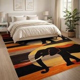 Orange Tribal Elephant Silhouette Area Rug