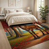 Autumn Deer in Red Maple Forest Area Rug
