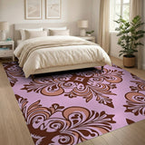 Damask Elegant Pink Damask Floral Area Rug
