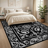 Ornate Black and White Ornate Black White Persian Area Rug