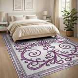 Elegant Purple Floral Scroll Area Rug