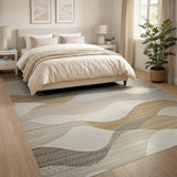 Abstract Wavy Beige Neutral Abstract Area Area Rug