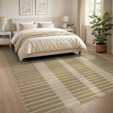Beige Striped Woven Coastal Area Rug