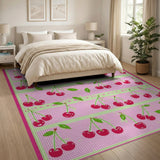 Playful Cherry Gingham Pink Area Rug