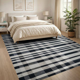 Black and White Geometric Modern Black White Plaid Woven Area Rug