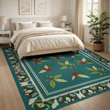 Teal Holly Leaf Red Berry Area Rug
