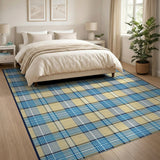 Blue and Teal Navy Blue and Cream Plaid Area Rug