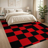 ODIKA Modern Red and Black Checkered Washable Area Rug, Low Pile Non-Slip Abstract Carpet