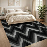 Zigzag Chevron Black White Geometric Area Rug