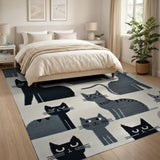 Playful Black Cat Silhouettes Area Rug