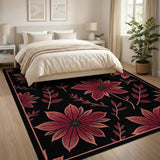 Floral Vintage Red Poinsettia Floral Area Rug on Black