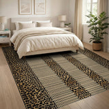 Leopard Print Textured Stripe Area Rug