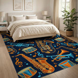 Vibrant Jazz Instruments Blue Area Rug