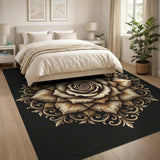Ornate Golden Rose Mandala Area Rug