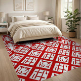 Lattice Bold Red Geometric Lattice Area Rug