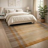 Tan Brown Woven Grid Area Rug