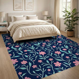 Navy Pink Floral Area Rug